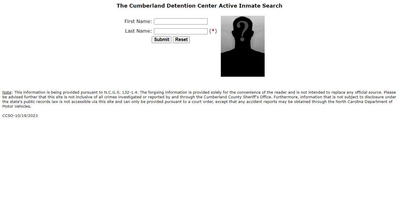 The Cumberland Detention Center Active Inmate Search - ccsonc.org