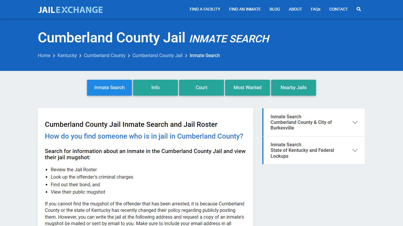 Inmate Search: Roster & Mugshots - Cumberland County Jail, KY
