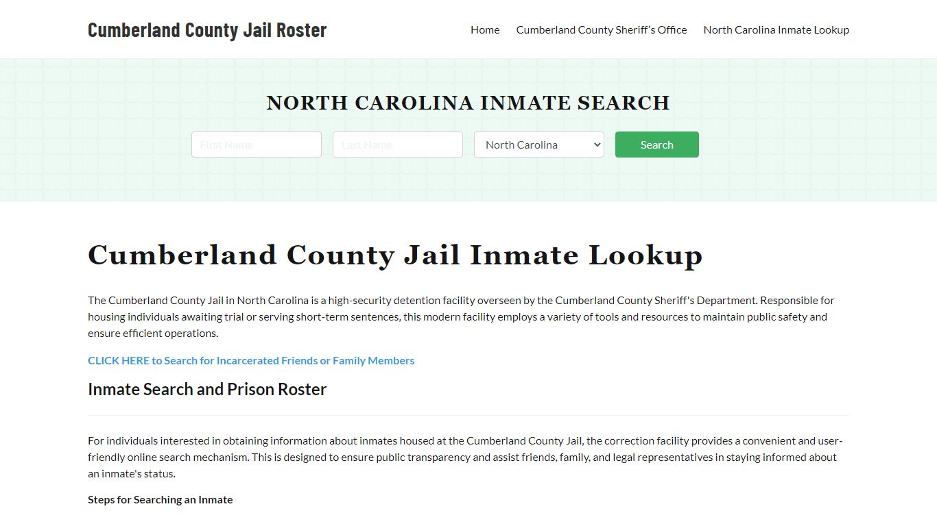Cumberland County Jail Roster Lookup, NC, Inmate Search